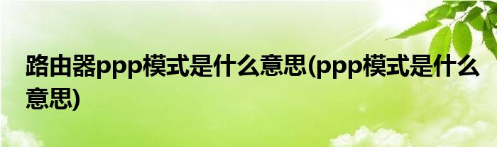 路由器ppp模式是什么意思(ppp模式是什么意思)