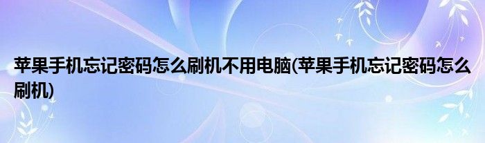 苹果手机忘记密码怎么刷机不用电脑(苹果手机忘记密码怎么刷机)