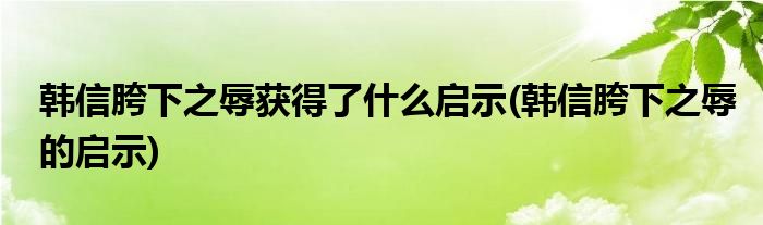 韩信胯下之辱获得了什么启示(韩信胯下之辱的启示)