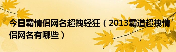 今日霸情侣网名超拽轻狂（2013霸道超拽情侣网名有哪些）