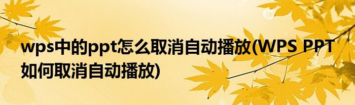 wps中的ppt怎么取消自动播放(WPS PPT 如何取消自动播放)