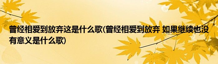 曾经相爱到放弃这是什么歌(曾经相爱到放弃 如果继续也没有意义是什么歌)