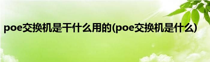 poe交换机是干什么用的(poe交换机是什么)