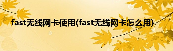 fast无线网卡使用(fast无线网卡怎么用)