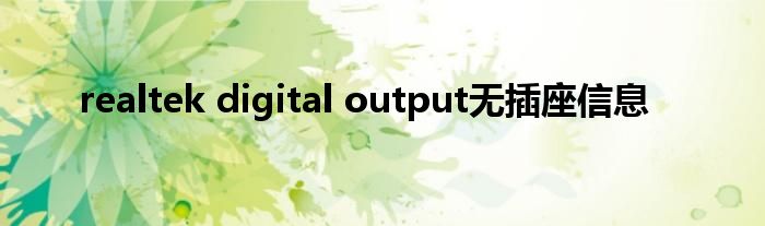 realtek digital output无插座信息