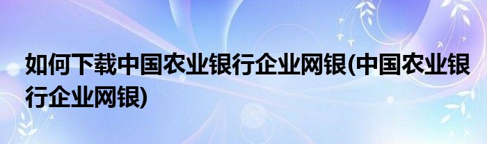 如何下载中国农业银行企业网银(中国农业银行企业网银)