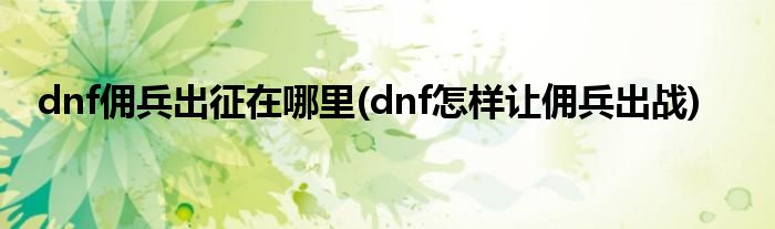 dnf佣兵出征在哪里(dnf怎样让佣兵出战)