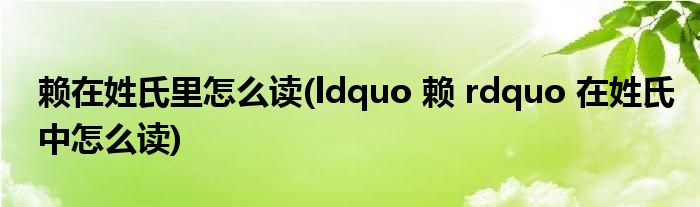 赖在姓氏里怎么读(ldquo 赖 rdquo 在姓氏中怎么读)