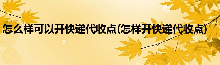 怎么样可以开快递代收点(怎样开快递代收点)