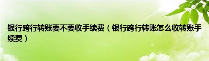 银行跨行转账要不要收手续费（银行跨行转账怎么收转账手续费）