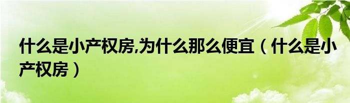 什么是小产权房,为什么那么便宜（什么是小产权房）