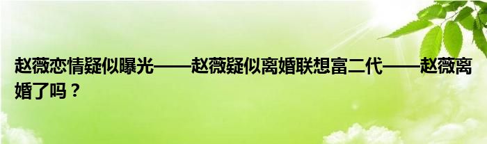 赵薇恋情疑似曝光——赵薇疑似离婚联想富二代——赵薇离婚了吗？