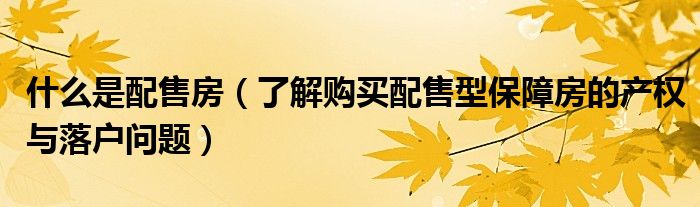 什么是配售房（了解购买配售型保障房的产权与落户问题）