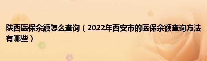 陕西医保余额怎么查询（2022年西安市的医保余额查询方法有哪些）