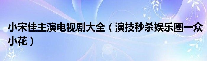 小宋佳主演电视剧大全（演技秒杀娱乐圈一众小花）