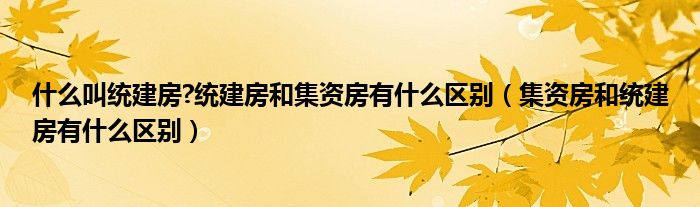 什么叫统建房?统建房和集资房有什么区别（集资房和统建房有什么区别）