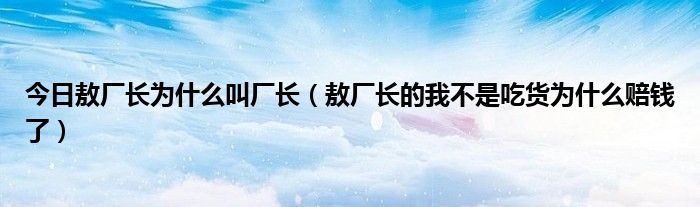 今日敖厂长为什么叫厂长（敖厂长的我不是吃货为什么赔钱了）