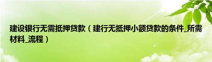 建设银行无需抵押贷款（建行无抵押小额贷款的条件_所需材料_流程）