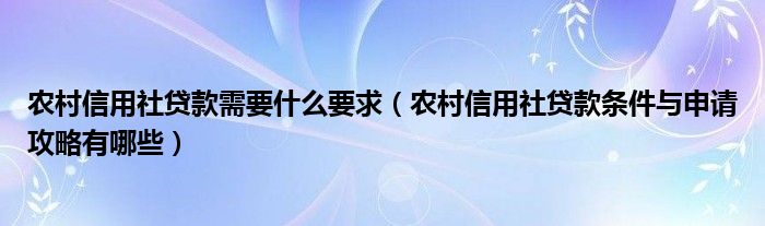 农村信用社贷款需要什么要求（农村信用社贷款条件与申请攻略有哪些）