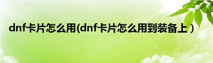 dnf卡片怎么用(dnf卡片怎么用到装备上）