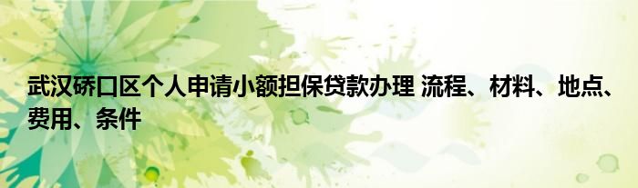 武汉硚口区个人申请小额担保贷款办理 流程、材料、地点、费用、条件