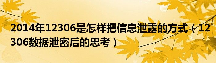 2014年12306是怎样把信息泄露的方式（12306数据泄密后的思考）