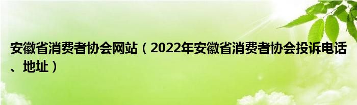 安徽省消费者协会网站（2022年安徽省消费者协会投诉电话、地址）