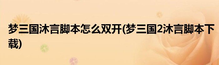 梦三国沐言脚本怎么双开(梦三国2沐言脚本下载)