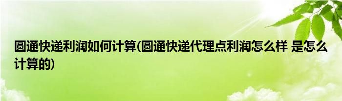 圆通快递利润如何计算(圆通快递代理点利润怎么样 是怎么计算的)