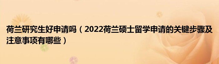 荷兰研究生好申请吗（2022荷兰硕士留学申请的关键步骤及注意事项有哪些）