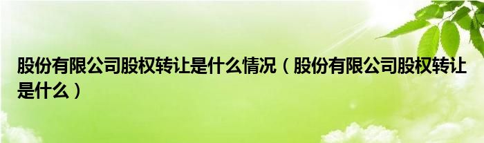 股份有限公司股权转让是什么情况（股份有限公司股权转让是什么）