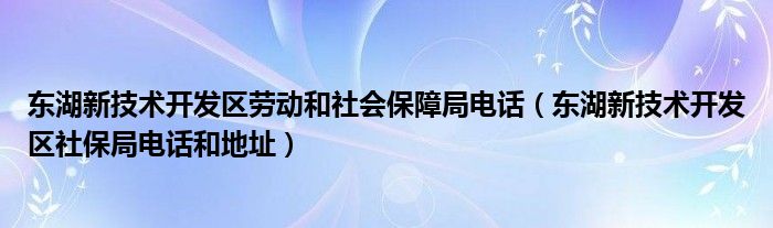 东湖新技术开发区劳动和社会保障局电话（东湖新技术开发区社保局电话和地址）