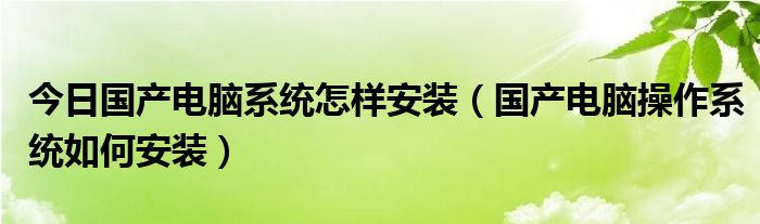 今日国产电脑系统怎样安装（国产电脑操作系统如何安装）