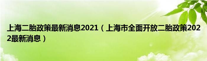 上海二胎政策最新消息2021（上海市全面开放二胎政策2022最新消息）