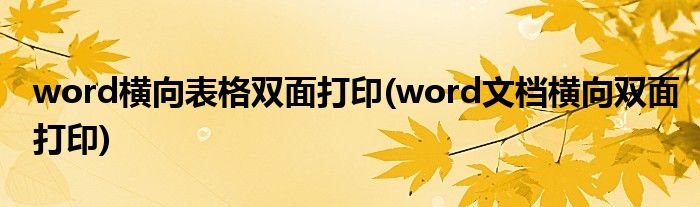 word横向表格双面打印(word文档横向双面打印)