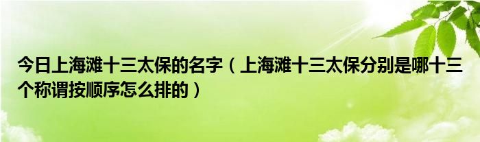 今日上海滩十三太保的名字（上海滩十三太保分别是哪十三个称谓按顺序怎么排的）