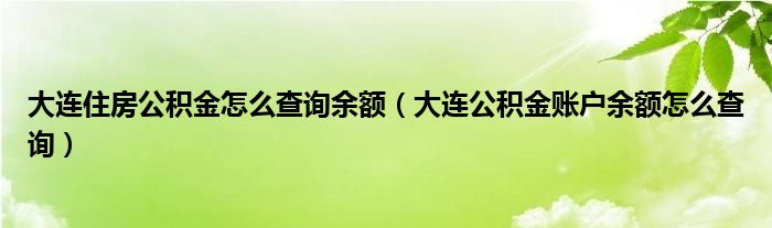 大连住房公积金怎么查询余额（大连公积金账户余额怎么查询）