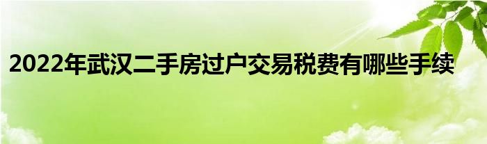 2022年武汉二手房过户交易税费有哪些手续