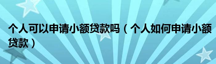 个人可以申请小额贷款吗（个人如何申请小额贷款）