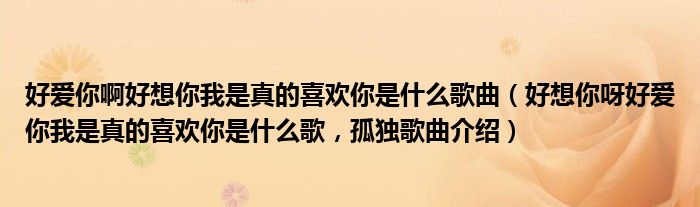 好爱你啊好想你我是真的喜欢你是什么歌曲（好想你呀好爱你我是真的喜欢你是什么歌，孤独歌曲介绍）