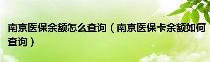 南京医保余额怎么查询（南京医保卡余额如何查询）