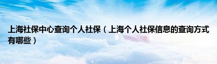 上海社保中心查询个人社保（上海个人社保信息的查询方式有哪些）