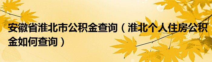 安徽省淮北市公积金查询（淮北个人住房公积金如何查询）