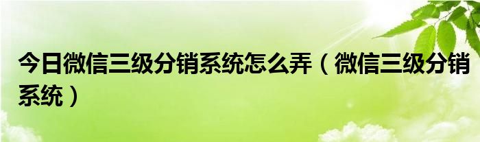 今日微信三级分销系统怎么弄（微信三级分销系统）