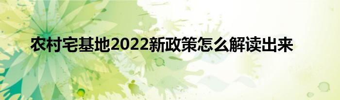 农村宅基地2022新政策怎么解读出来