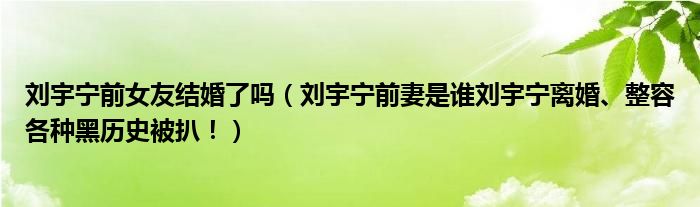 刘宇宁前女友结婚了吗（刘宇宁前妻是谁刘宇宁离婚、整容各种黑历史被扒！）