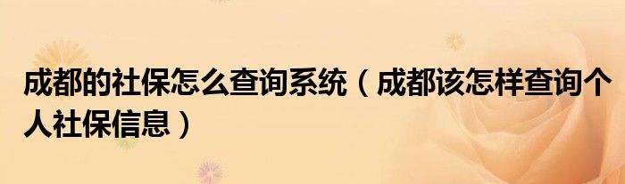 成都的社保怎么查询系统（成都该怎样查询个人社保信息）