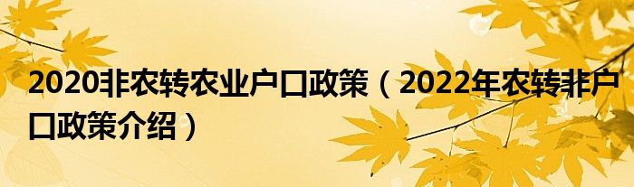 2020非农转农业户口政策（2022年农转非户口政策介绍）