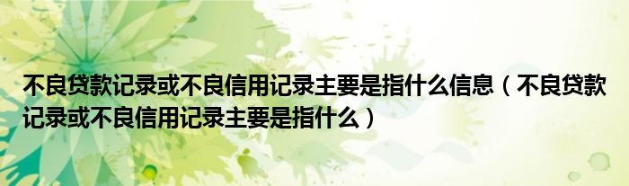 不良贷款记录或不良信用记录主要是指什么信息（不良贷款记录或不良信用记录主要是指什么）