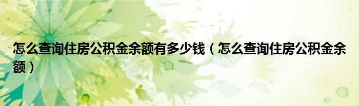 怎么查询住房公积金余额有多少钱（怎么查询住房公积金余额）